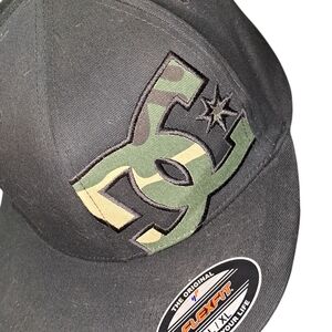 DC Black Hat with Green Camouflage Logo